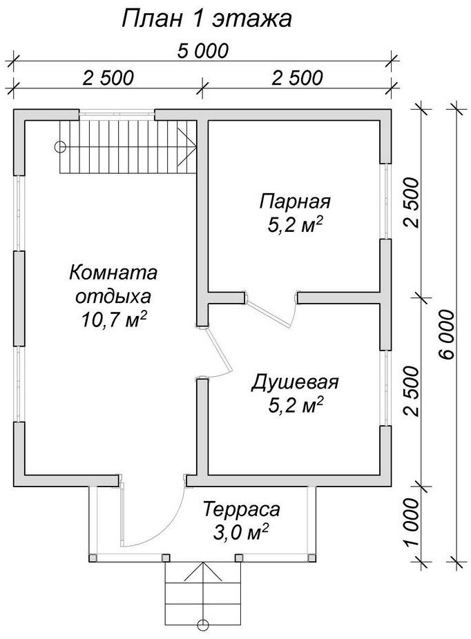 Каркасная баня. Проект К-13 - планировка первого этажа