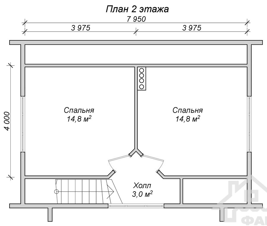 Каркасный дом. Проект К-20 - планировка второго этажа