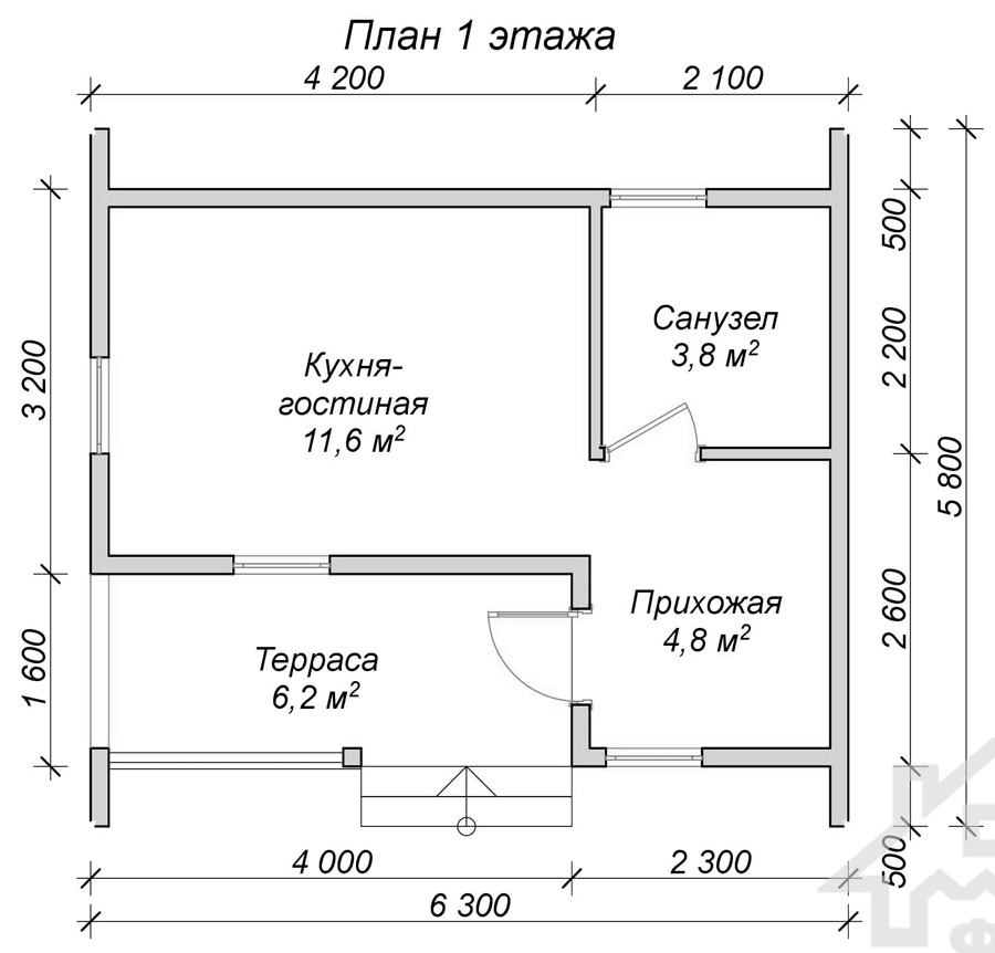 Каркасный дом. Проект К-21 - планировка первого этажа