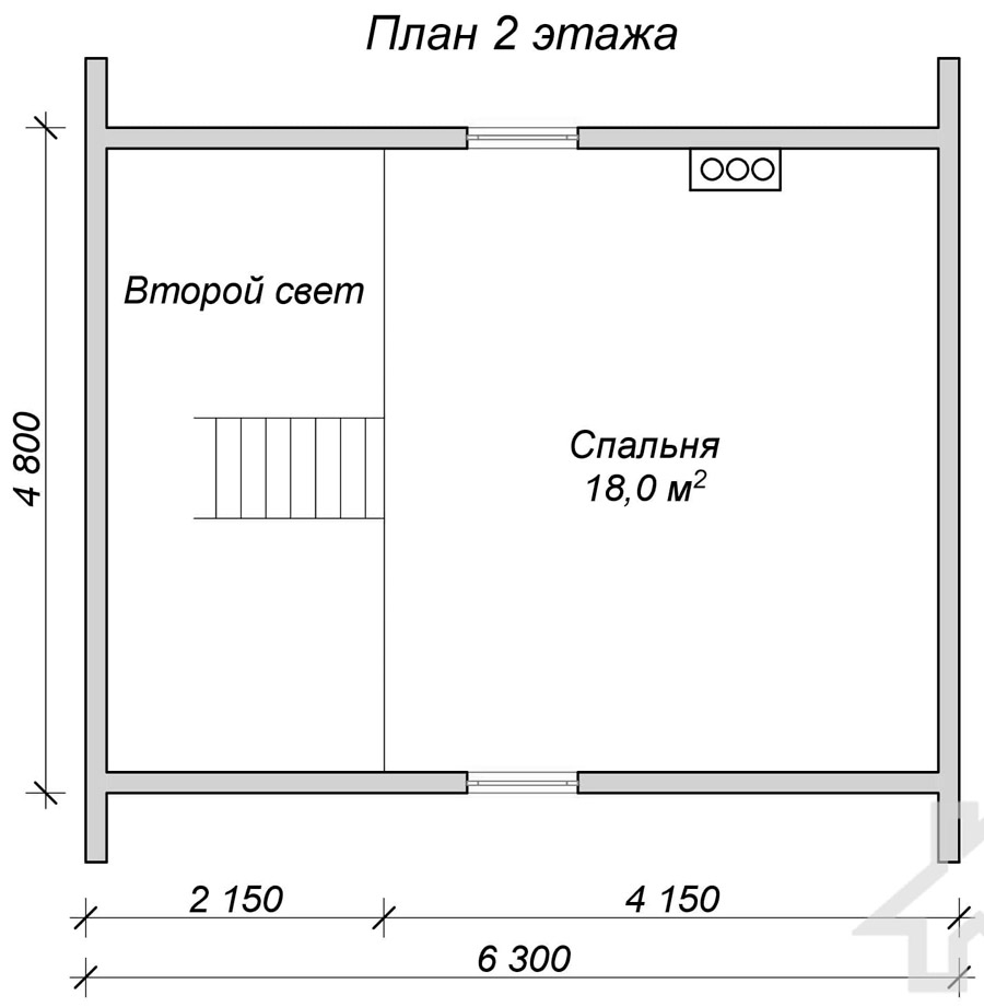 Каркасный дом. Проект К-21 - планировка второго этажа