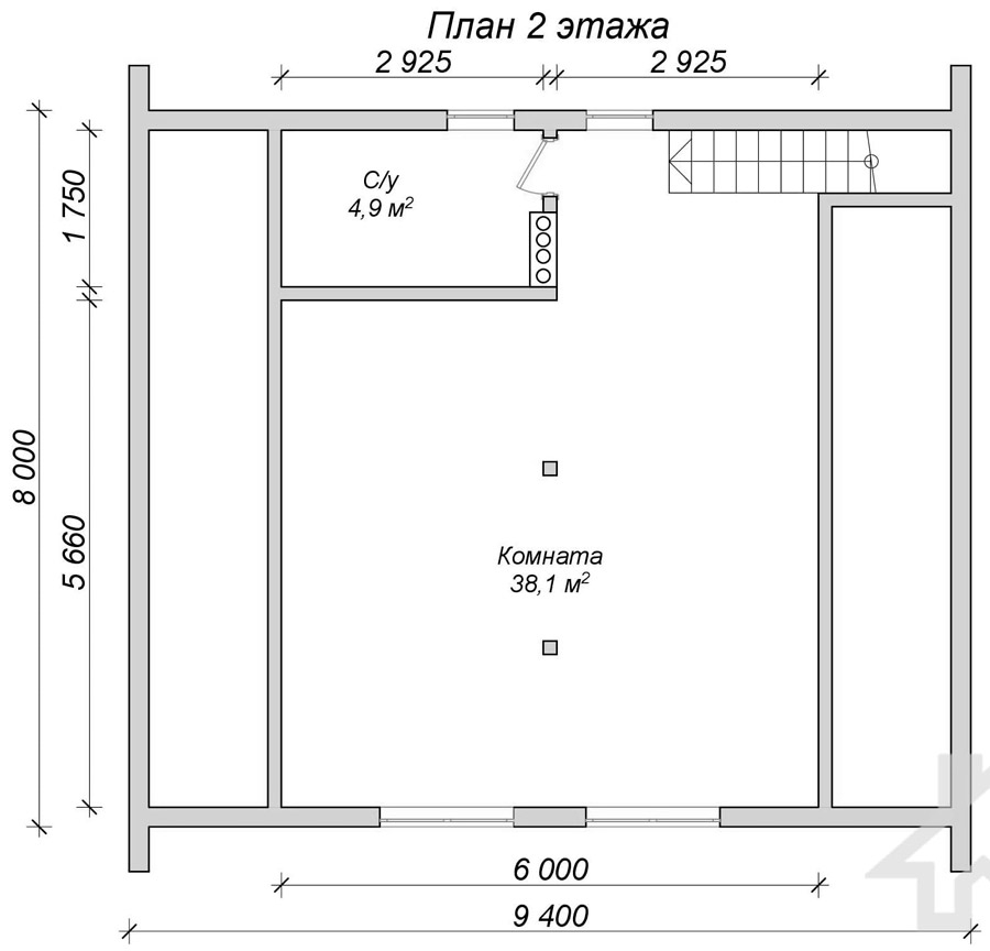 Каркасный дом-гараж. Проект К-23 - планировка второго этажа