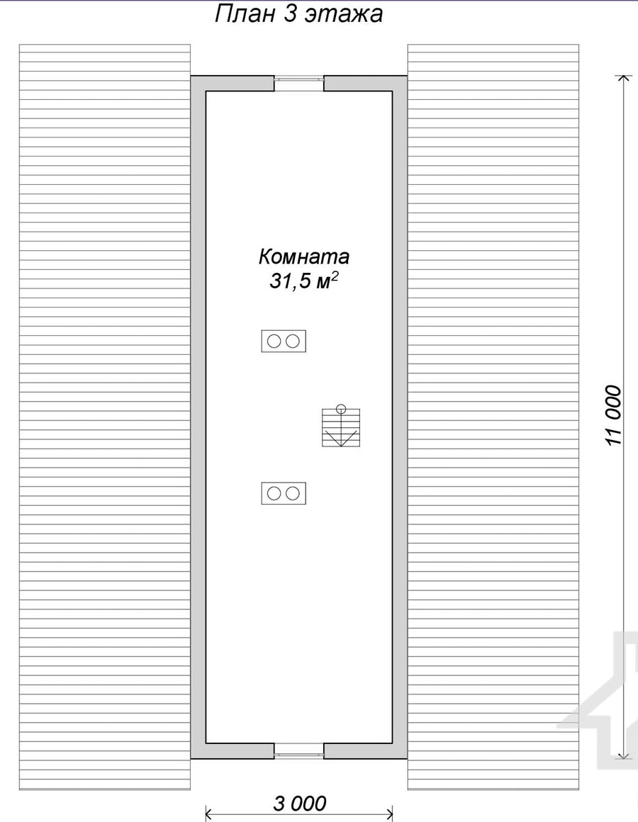 Каркасный дом. Проект К-28 - планировка третьего этажа