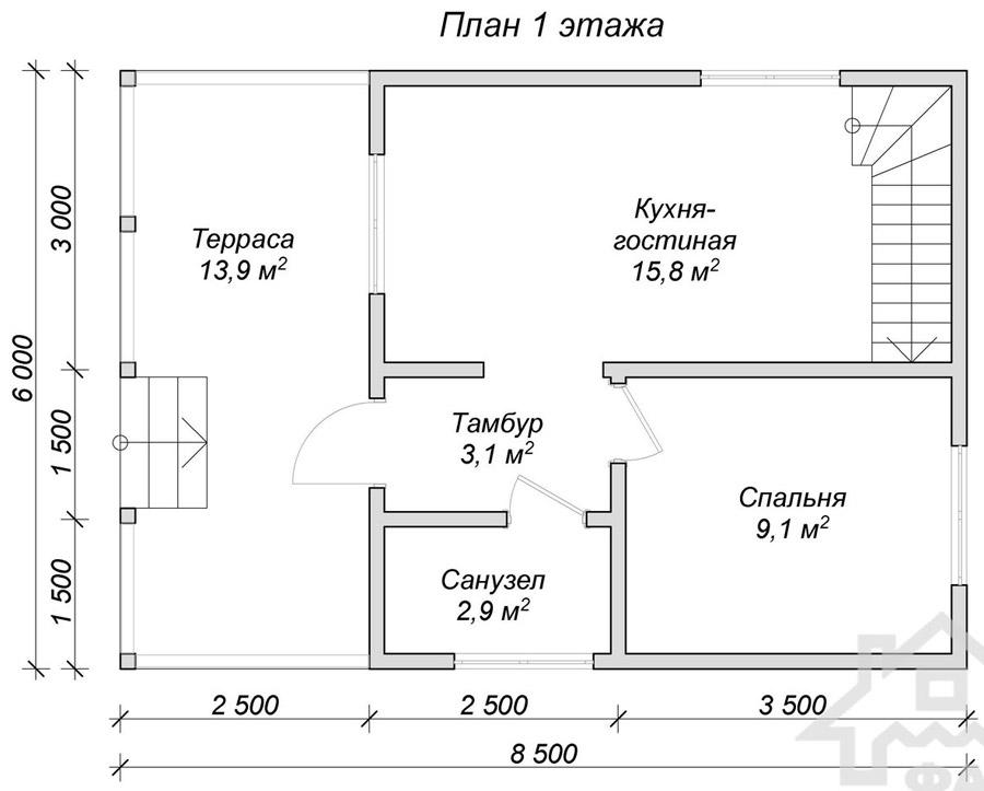 Каркасный дом. Проект К-5 - планировка первого этажа