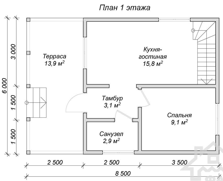 Каркасный дом. Проект К-7 - планировка первого этажа