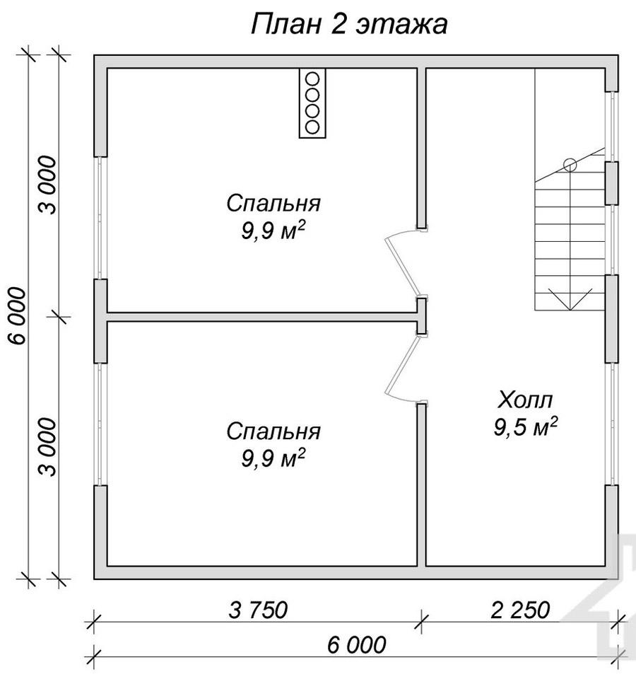 Каркасный дом. Проект К-7 - планировка второго этажа
